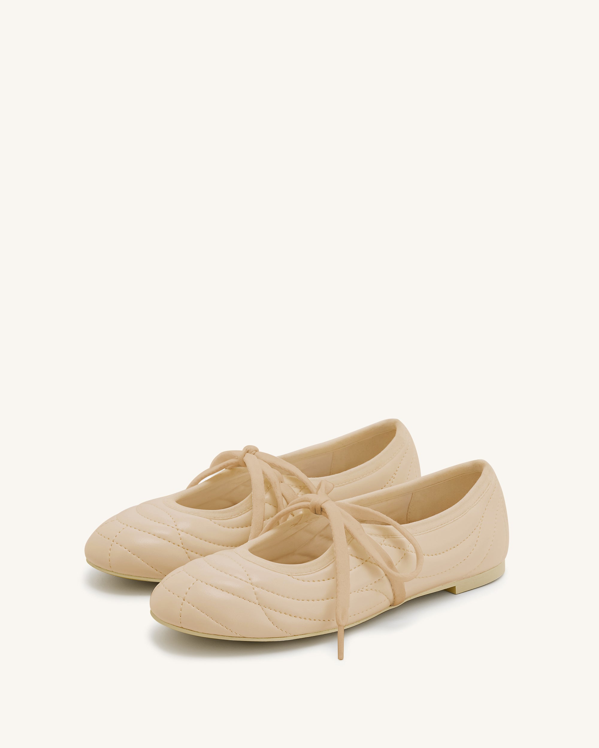 Erika Topstitching Lace-up Ballet Flats - Light Brown