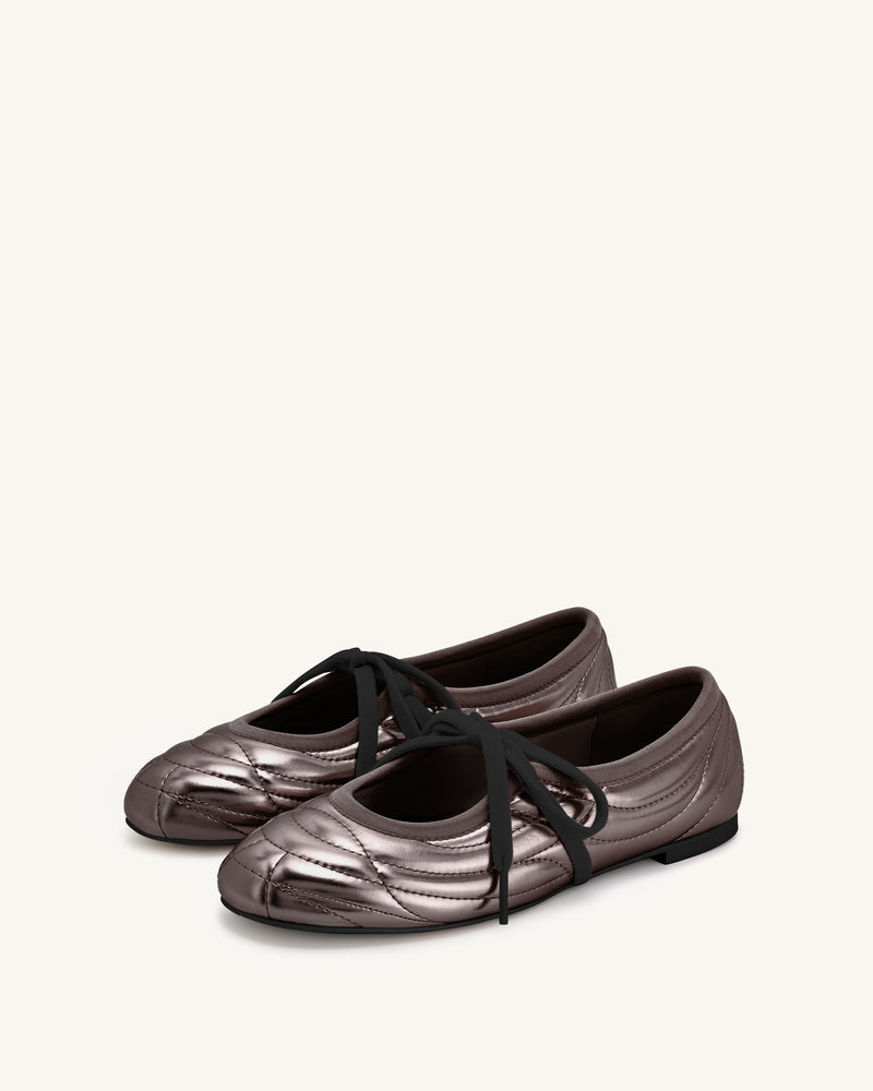 Erika Topstitching Lace-up Ballet Flats - Dark Brown