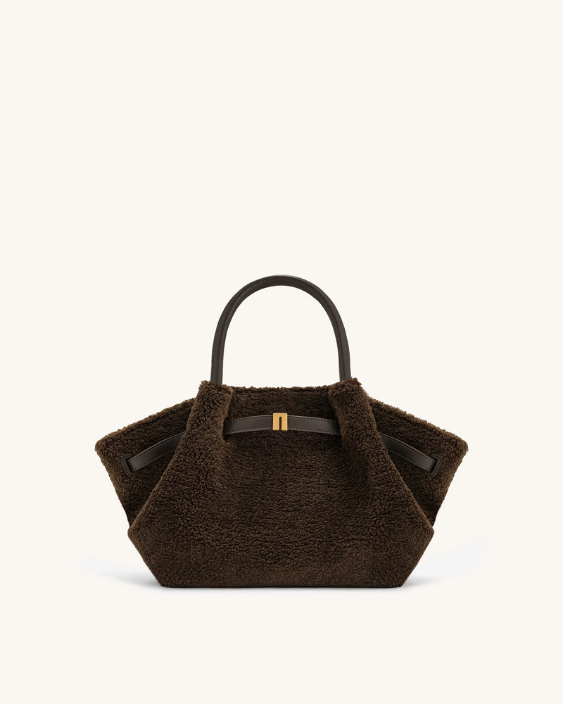Hana Mini Faux Fur Tote Bag - Dark Brown