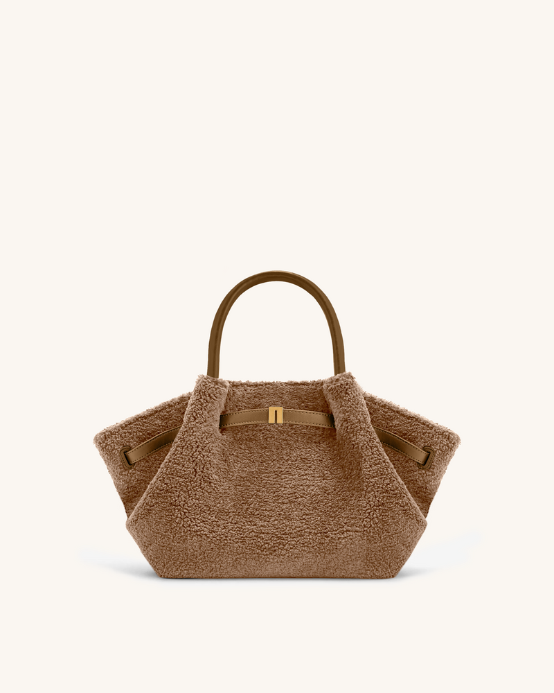 Hana Mini Faux Fur Tote Bag - Camel Brown