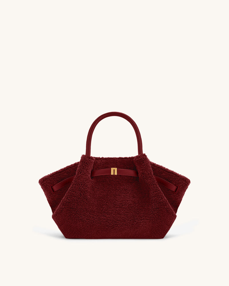 Hana Mini Faux Fur Tote Bag - Deep Burgundy
