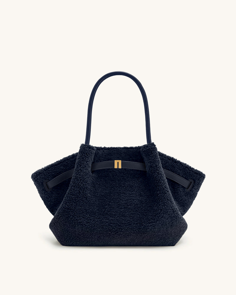 Hana Medium Faux Fur Tote Bag - Navy