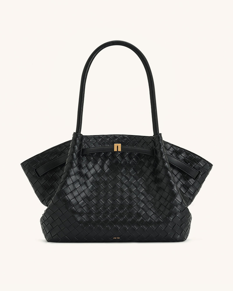 Hana Large Weave Texture Tote Bag - Black