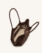 Hana Wide Faux Suede Tote Bag - Dark Brown