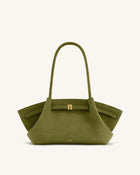 Hana Wide Faux Suede Tote Bag - Olive Green