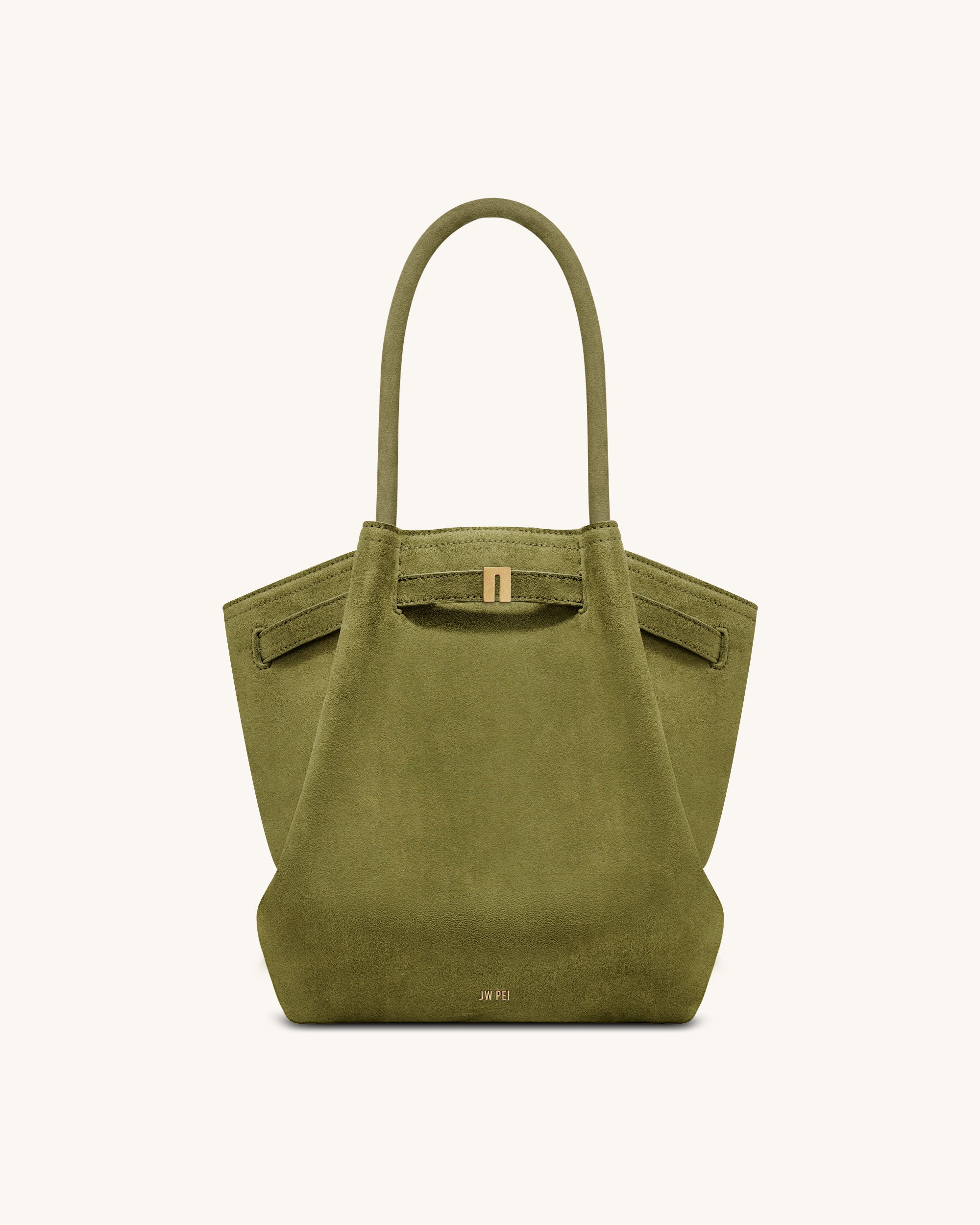Hana Column Faux Suede Tote Bag - Olive Green