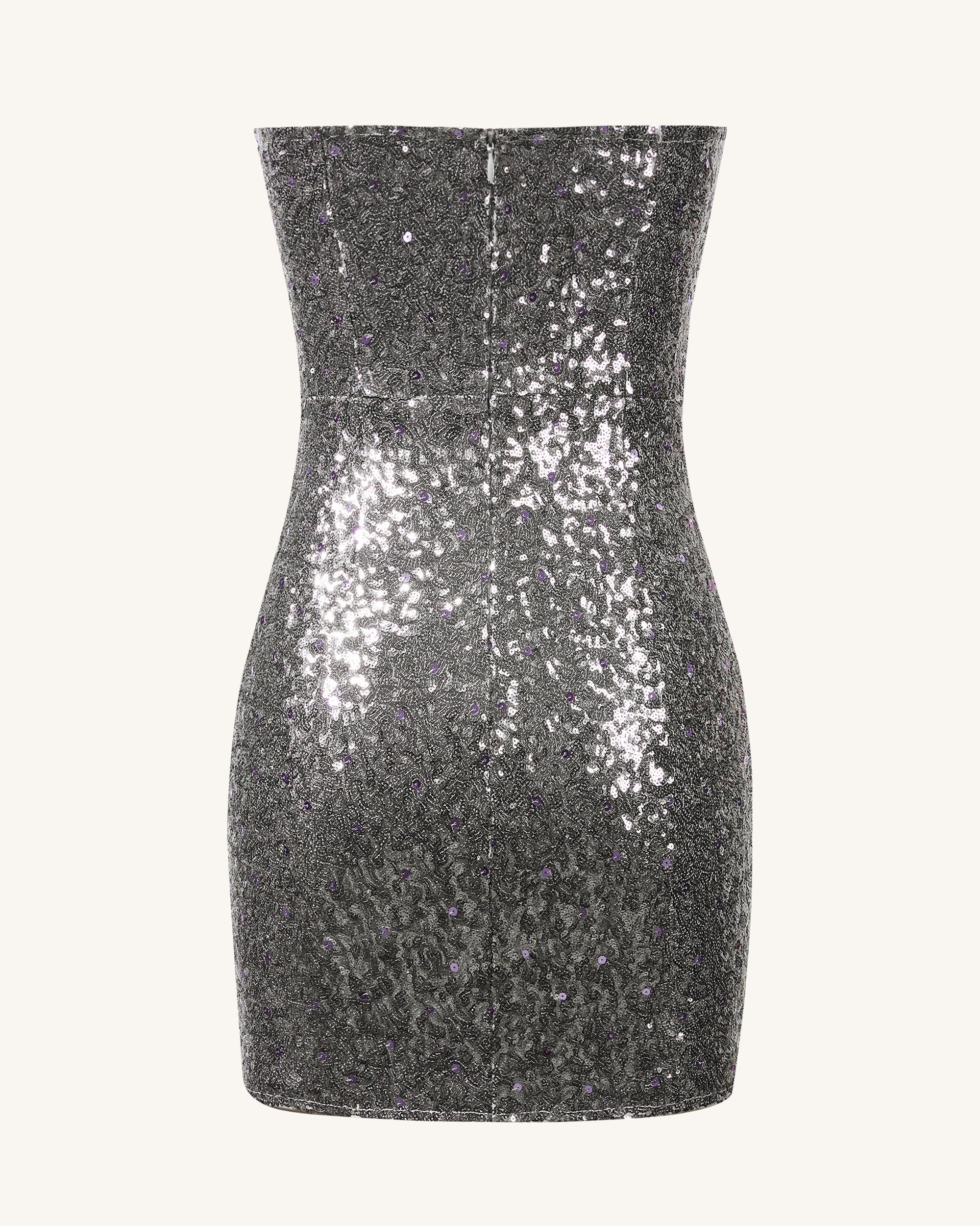Brynlee Silver Sequinned Strapless Mini Dress-Silver