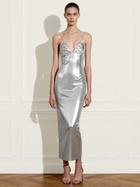 Ayliua Sweetheart-Neckline Rhinestones Embellished Silver Long Dress - Silver