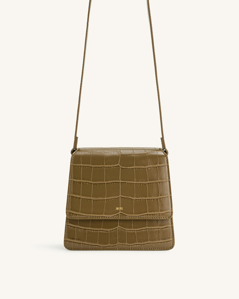 FAE Top Handle Crossbody - Dark Olive Croc