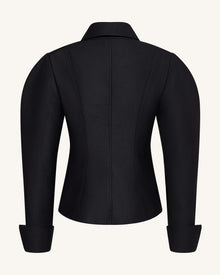Scalloped Placket Leg of Mutton Blazer - Black