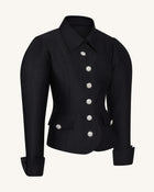 Scalloped Placket Leg of Mutton Blazer - Black