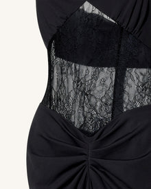 Ruched Lace Panel Maxi Dress - Black