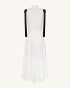 High-Neck Sleeveless Smocked Three-Tier Maxi Dress - White