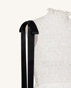 High-Neck Sleeveless Smocked Three-Tier Maxi Dress - White