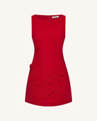 3D Floral-Appliqué Sheath Mini Dress - Red