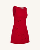 3D Floral-Appliqué Sheath Mini Dress - Red