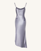 Liquid Satin Cowl-Slit Gown - Silver