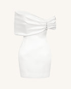 Satin Asymmetric Bow Mini Dress - White