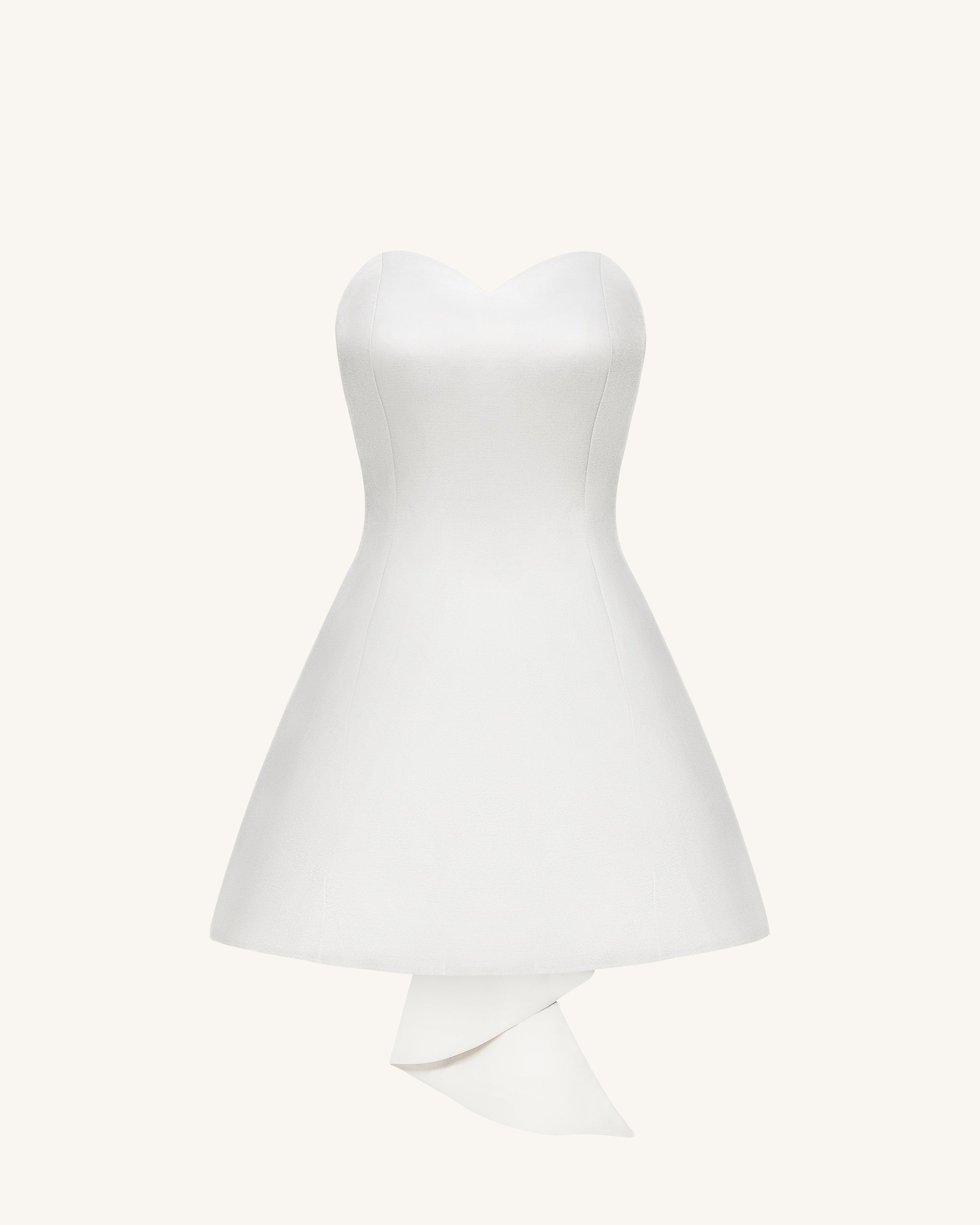 Satin Strapless Bow-Back Mini Dress - White