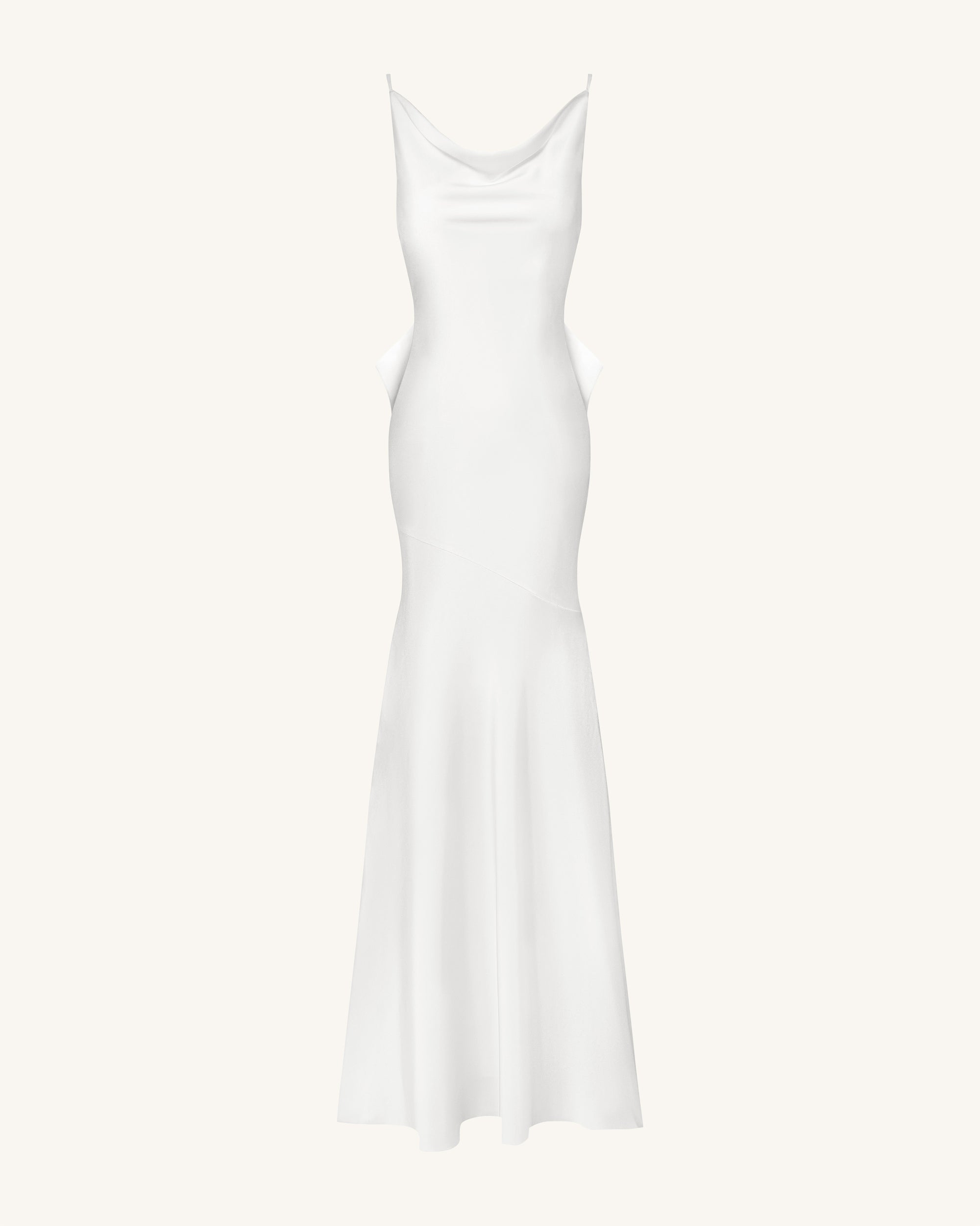 Satin Cowl-Neck Bow-Back Maxi Dress - White