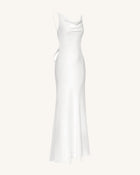Satin Cowl-Neck Bow-Back Maxi Dress - White