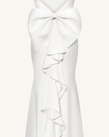 Satin Cowl-Neck Bow-Back Maxi Dress - White