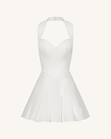 Pleated Bustier Halter Mini Dress - White