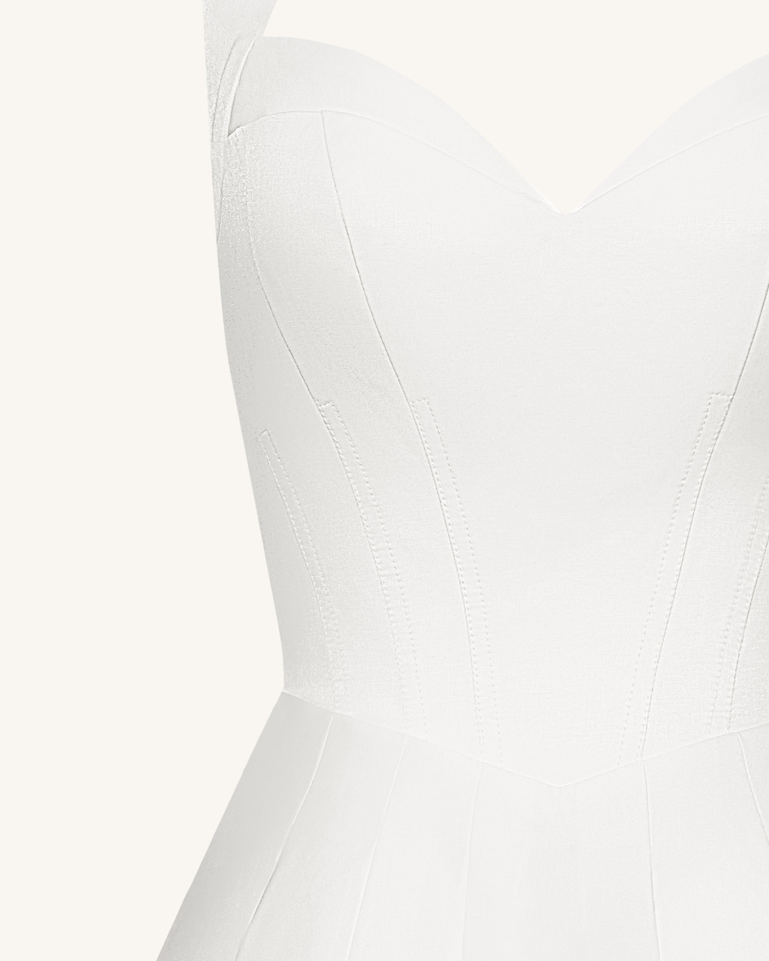 Pleated Bustier Halter Mini Dress - White