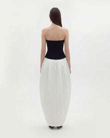 Monochrome Paneled Strapless Sculptural Maxi Dress - Black