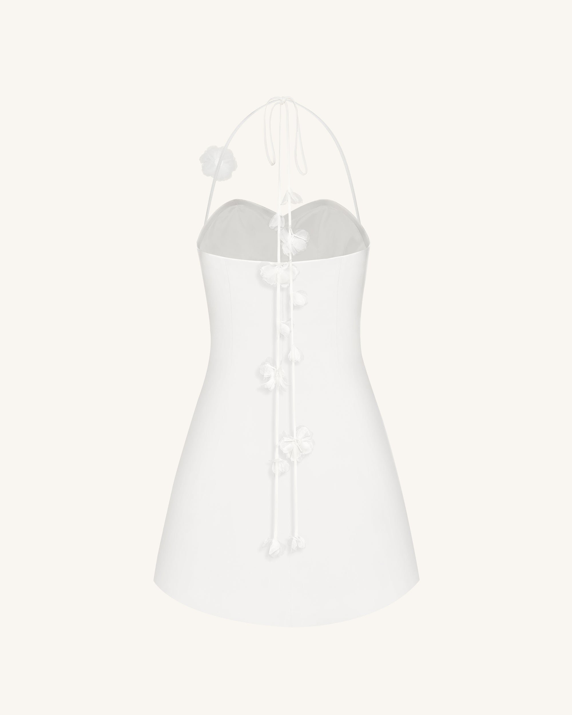 Floral Ruched Halter Mini Dress - White