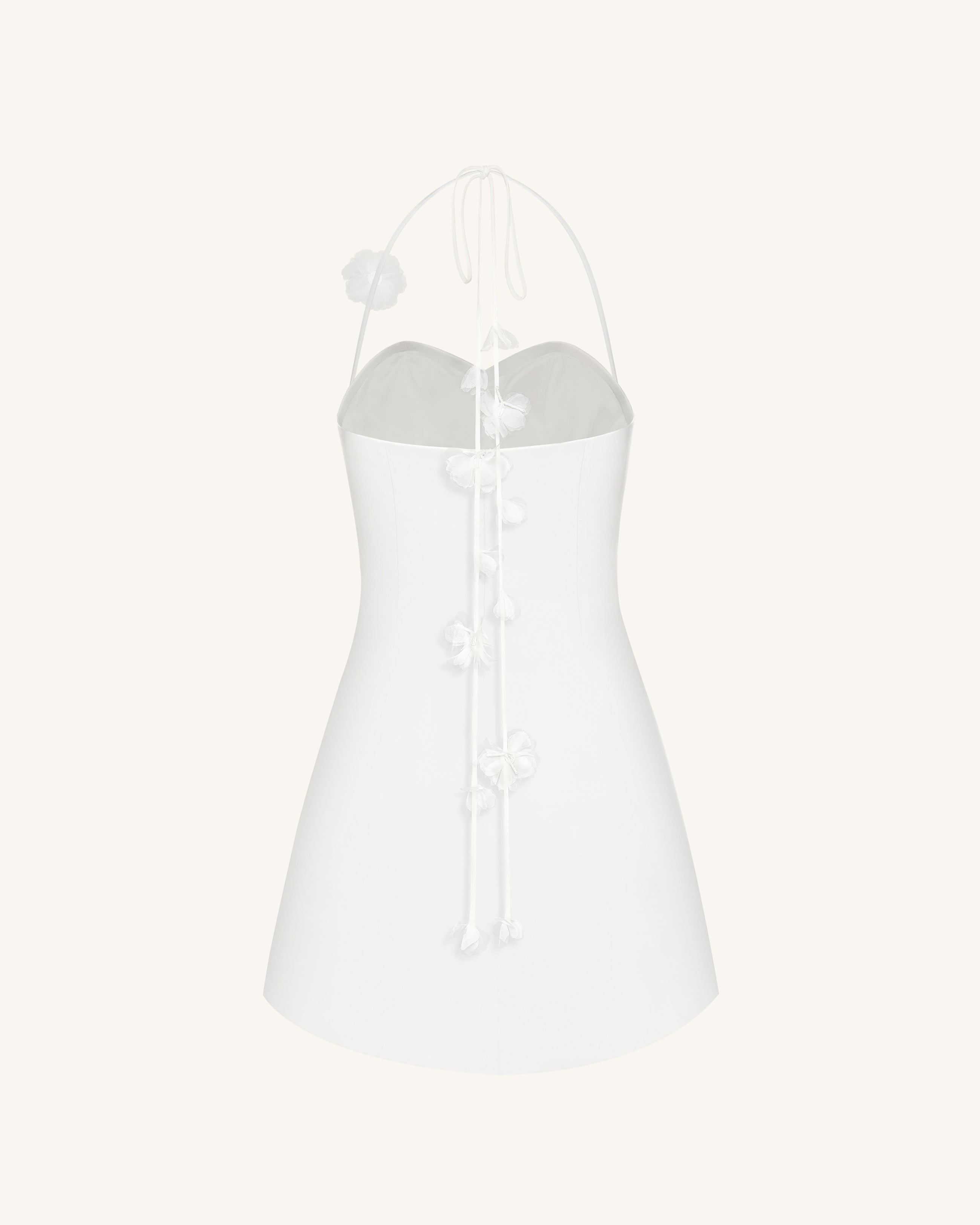 Floral Ruched Halter Mini Dress - White