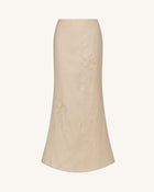 Linen Corded Embroidery Maxi Skirt - Natural
