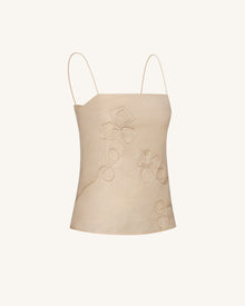Linen Corded Embroidery Strappy Camisole - Natural