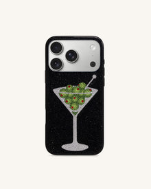 Olive Martini Artificial Crystal Phone Case - Black