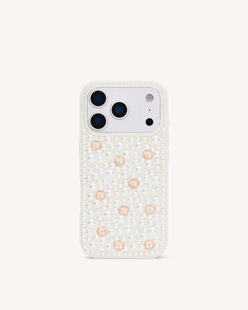 Pearl Embellished Phone Case - White
