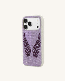 Artificial Crystal Angel Wings Phone Case - White & Purple