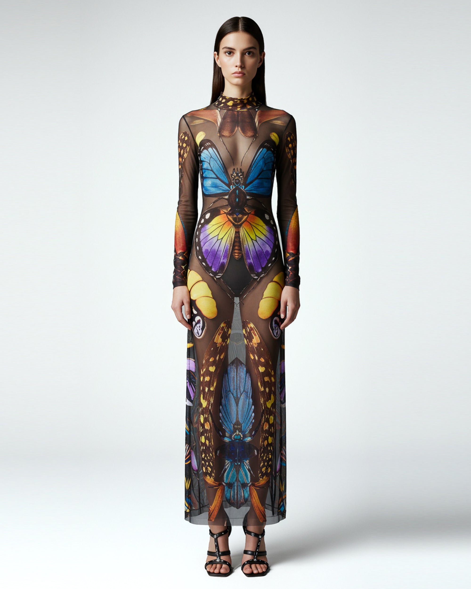 Butterfly Mesh Maxi Dress - Multicolor