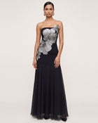 Orchid Embroidered Strapless A-Line Maxi Dress - Black