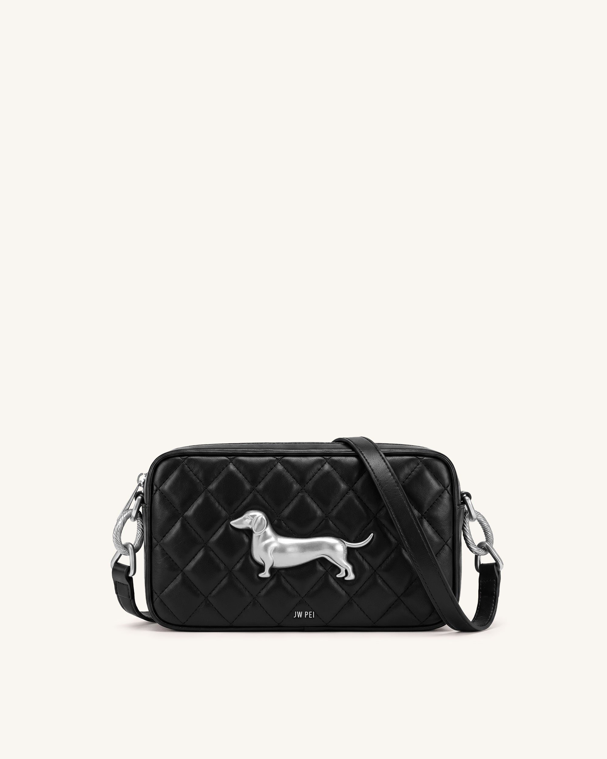 Riley Dachshund Quilted Shoulder Bag - Black