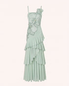 Orchid Embroidered Ruffled One-Shoulder Maxi Dress - Mint Green