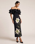Lily Embroidered Ruffled Off-Shoulder Maxi Dress - Black