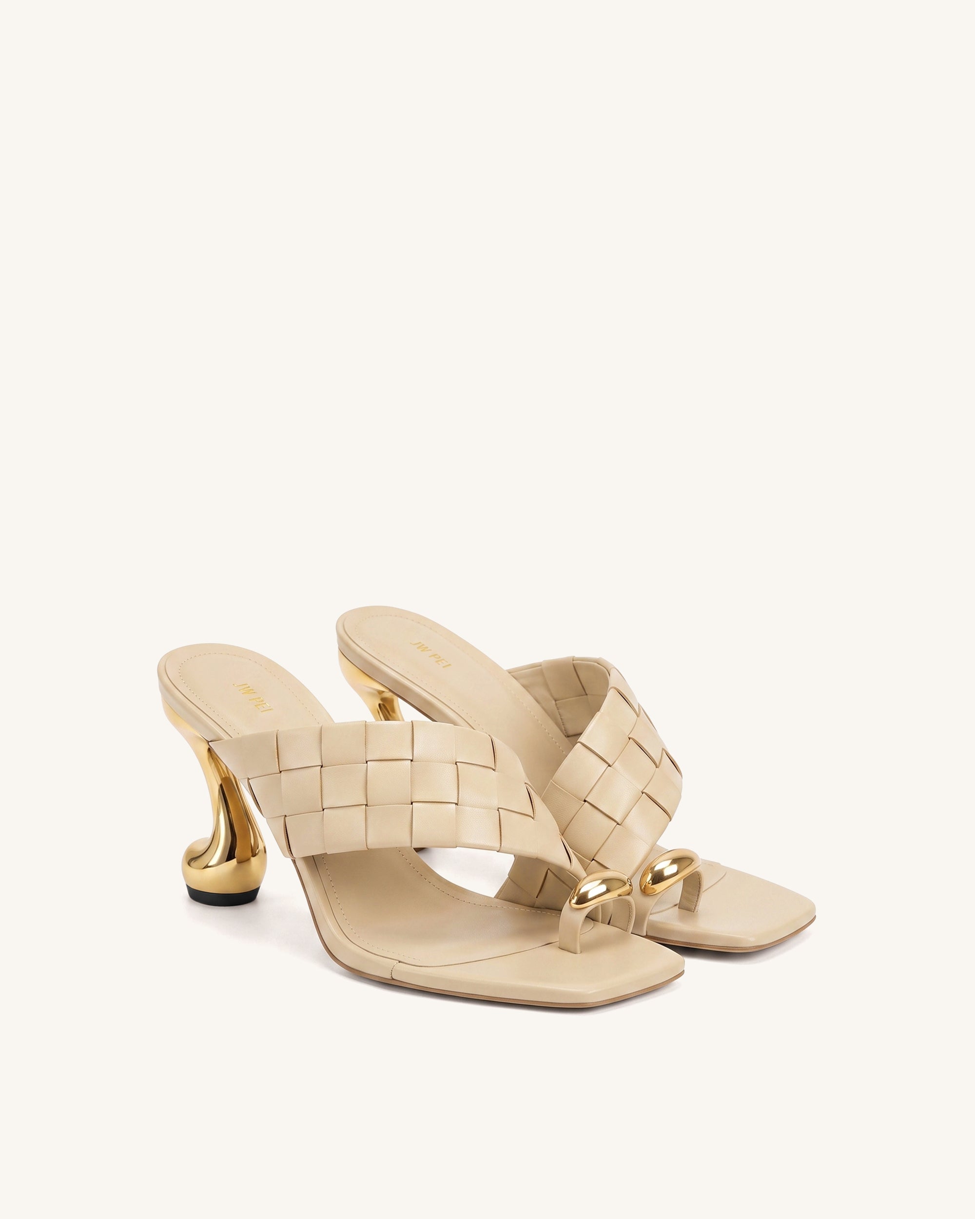 Noemi Square-Toe Woven Hardware Mules - Apricot