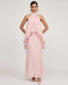 Orchid Embroidered Trim Ruched Halter Maxi Dress - Blush Pink