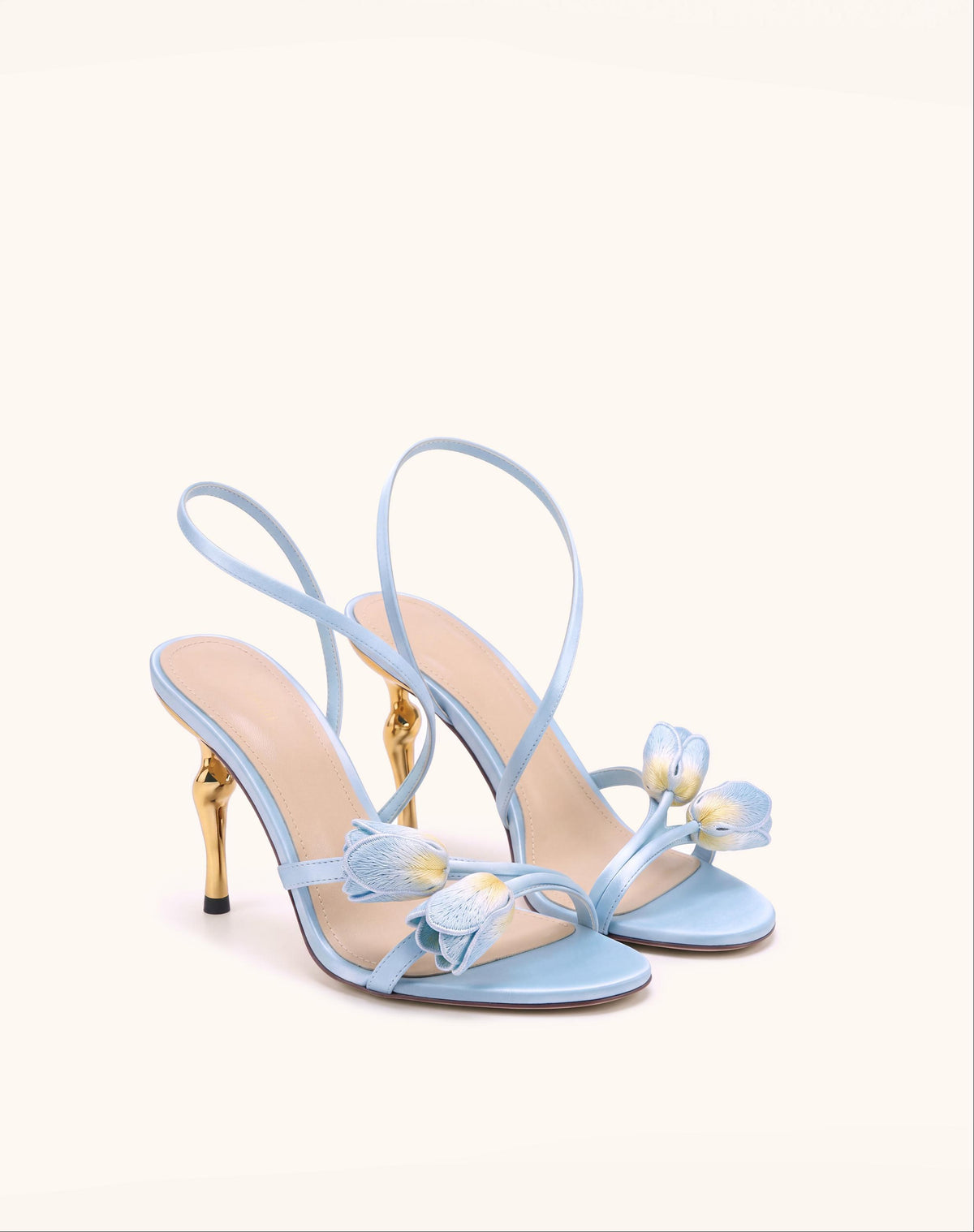 Amara Tulip Embroidered Wraparound Heels - Light Blue