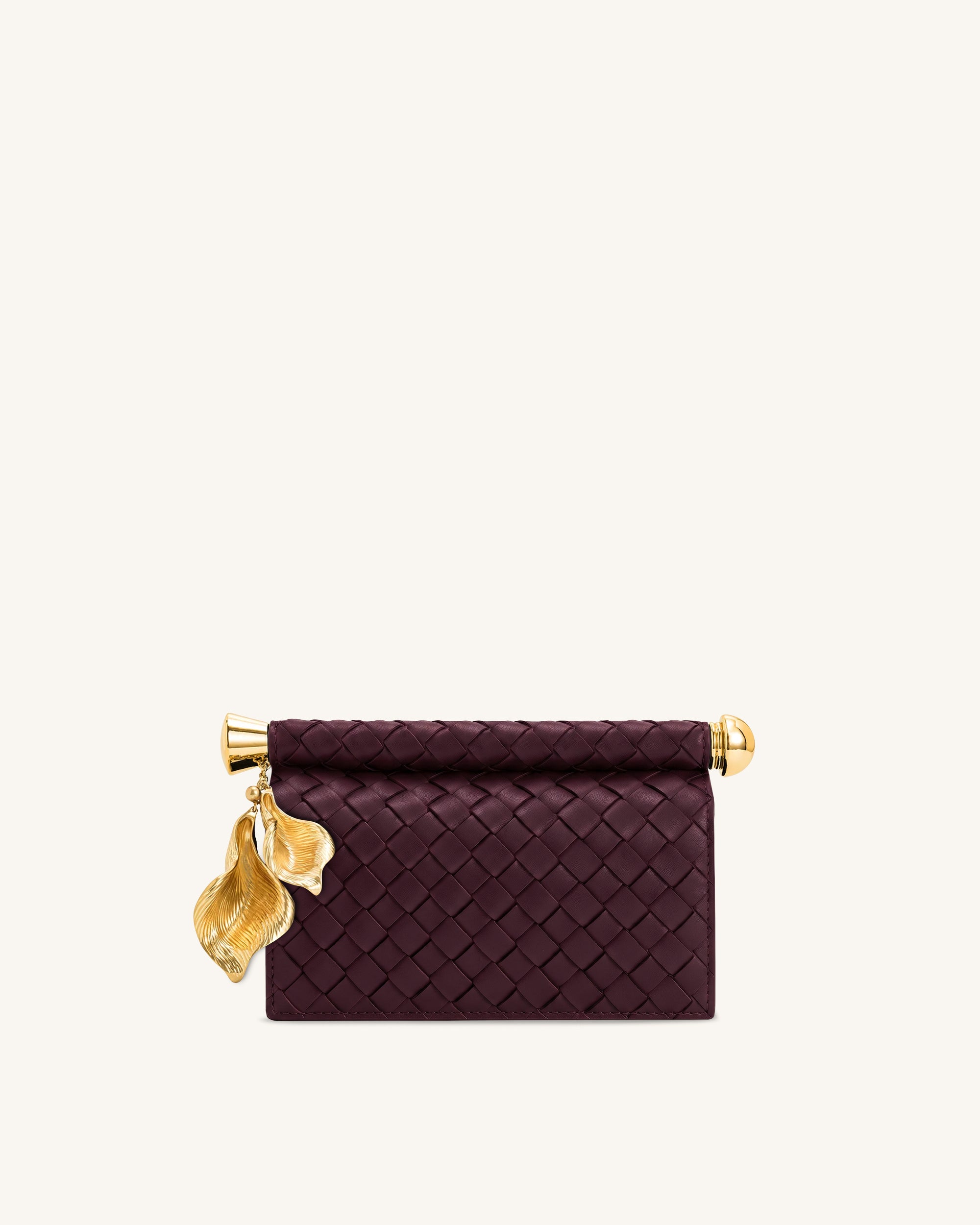 Holly Woven Metal Pendant Embellished Clutch - Dark Burgundy