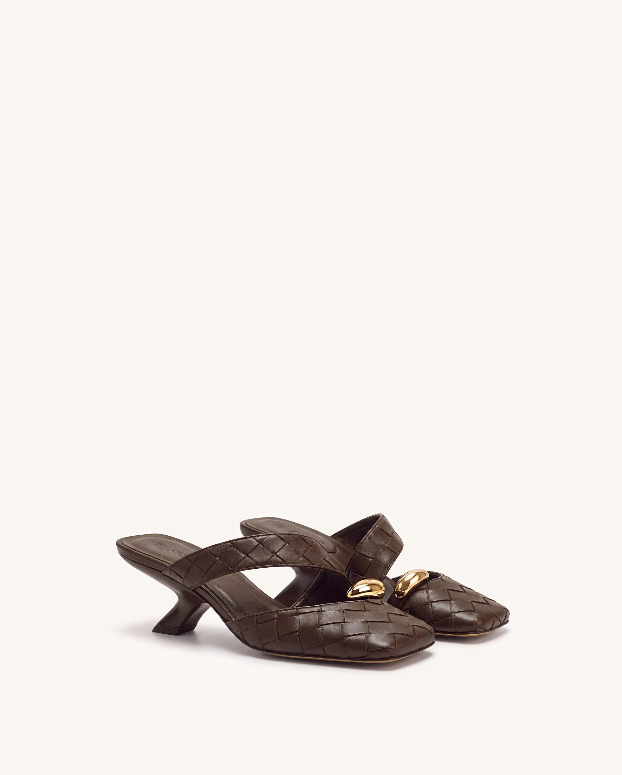 Noemi Woven Hardware Closed-Toe Mules - Dark Brown