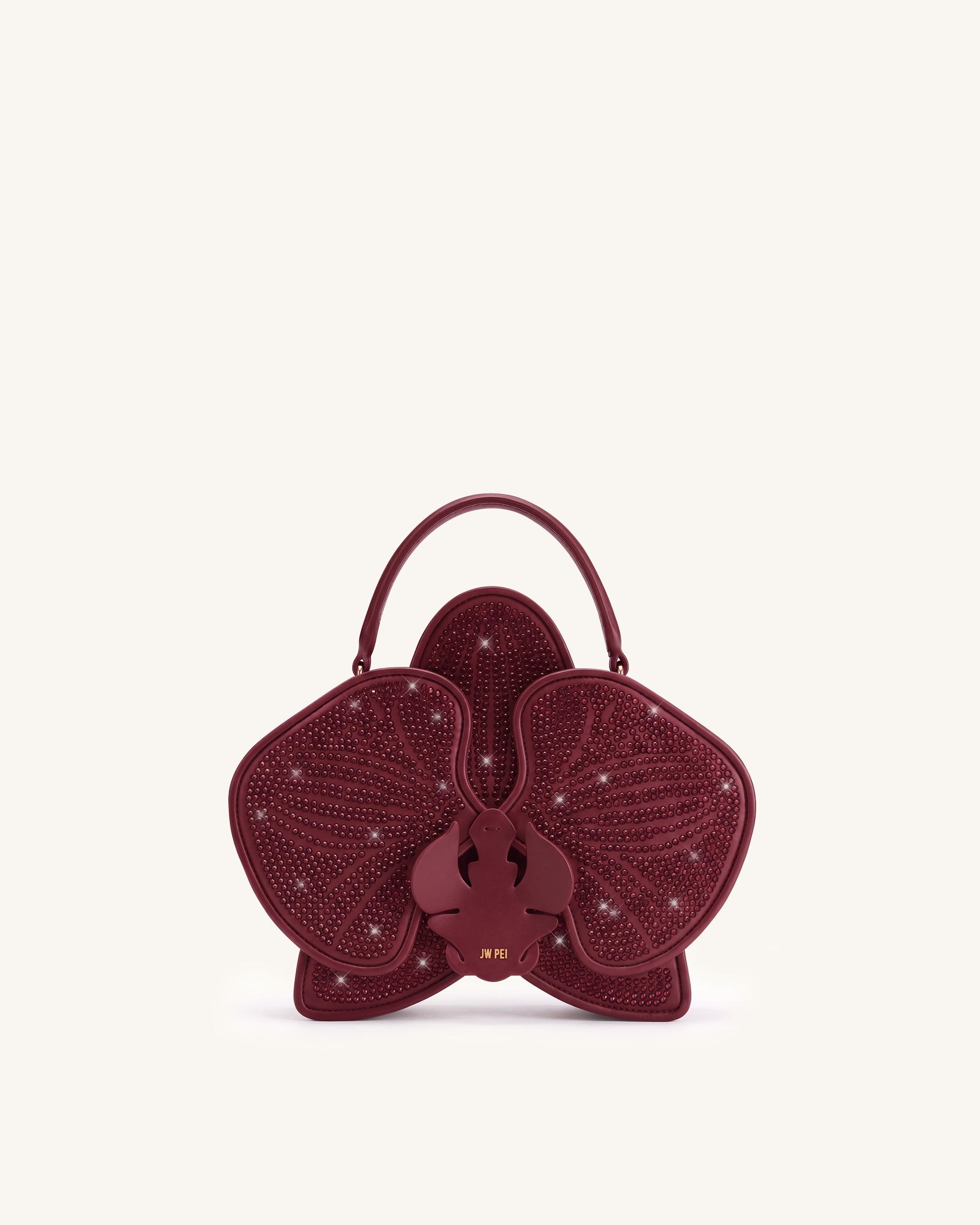 Flora Artificial Crystal Orchid Shaped Top Handle Bag - Burgundy
