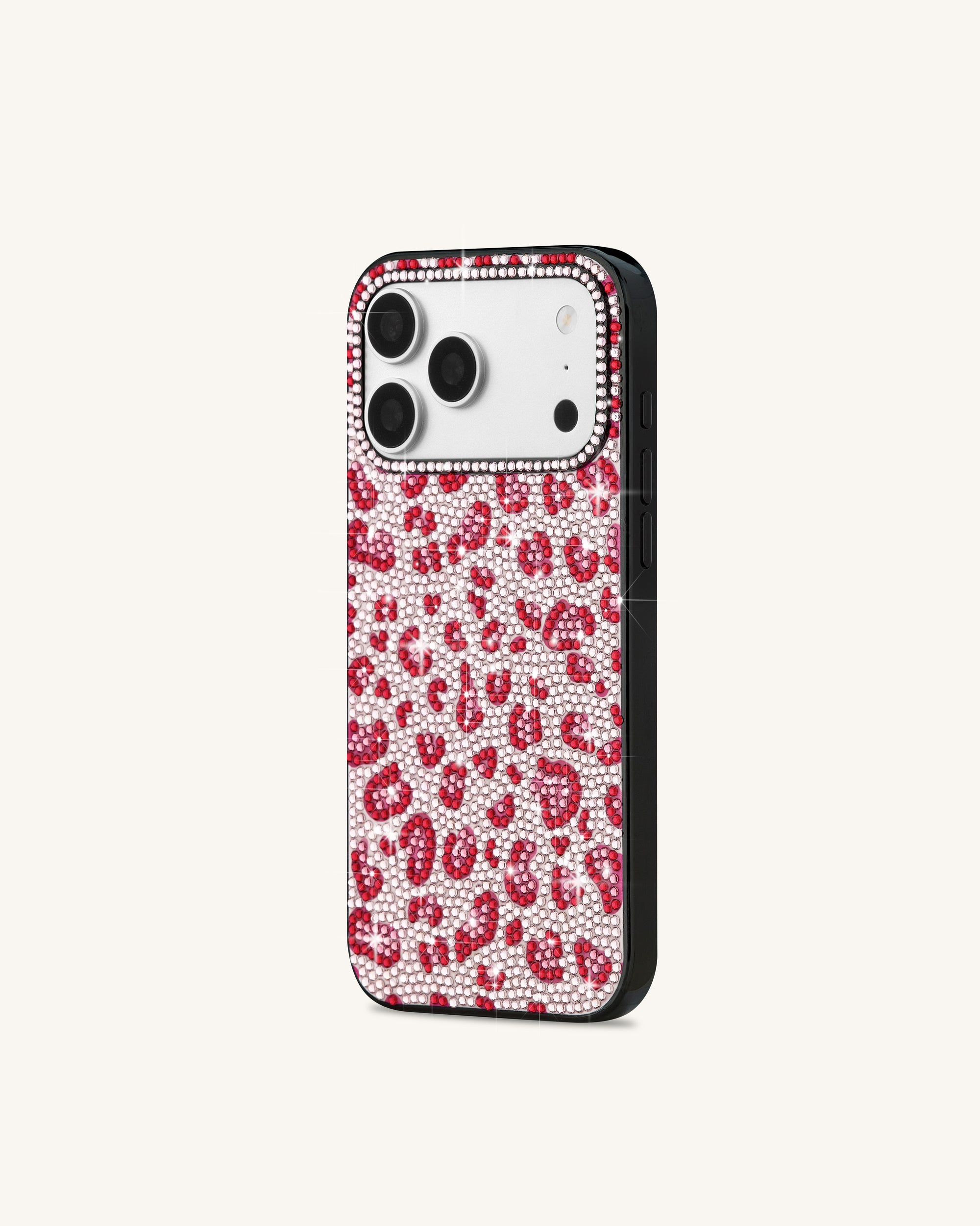 Bold Leopard Print Artificial Crystal Phone Case - Black