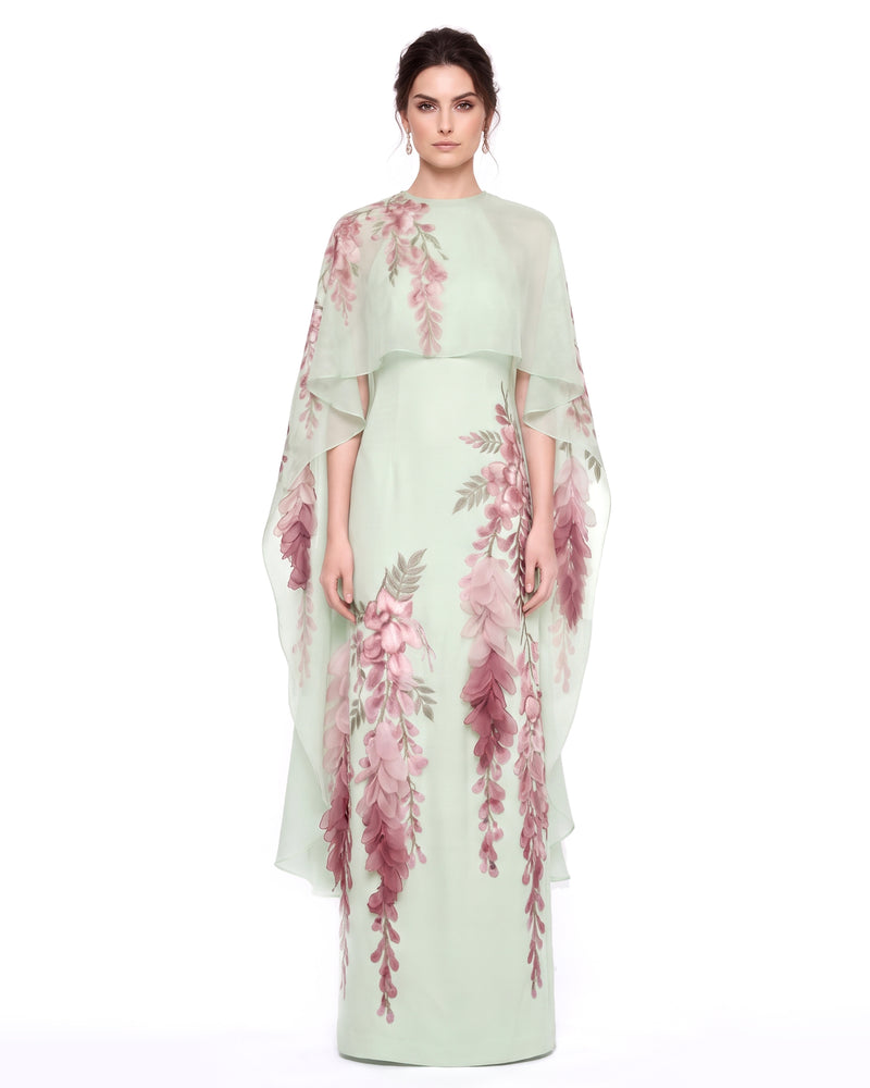 Wisteria Chiffon Cape Maxi Dress - Mint Green
