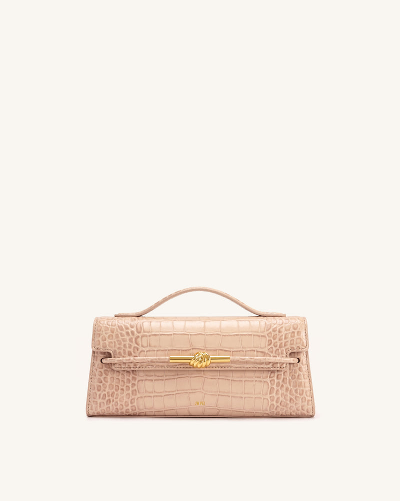 Lena Metal Rope Knot Top Handle Bag - Warm Brown Croc